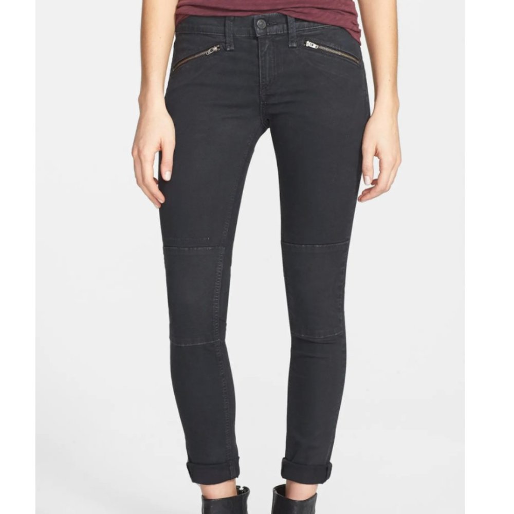 Rag & Bone Ridley Moto Skinny Wax Black Jeans S25